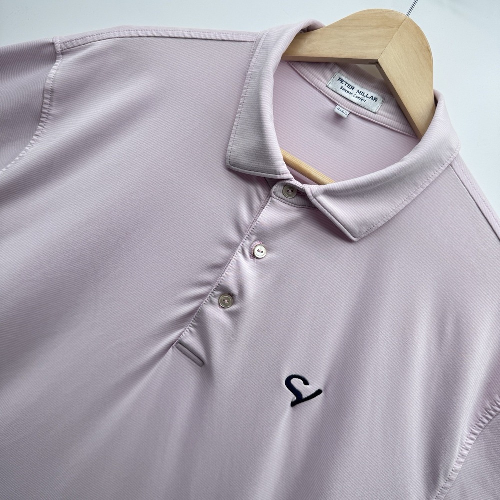 Peter Millar Jubilee Stripe Polo Shirt Mens XL Palmer Pink Summer Comfort Golf